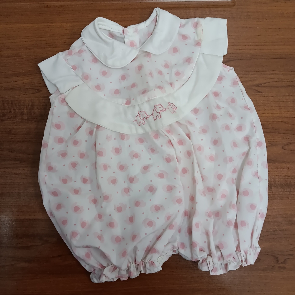 Pink abd White Romper With Elaphant Design